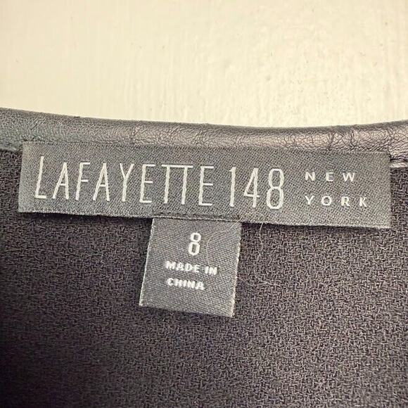 Lafayette 148 Blouse Womens 8 Black Wool Short Sleeve Split Neck Top *Flaws - Picture 5 of 10